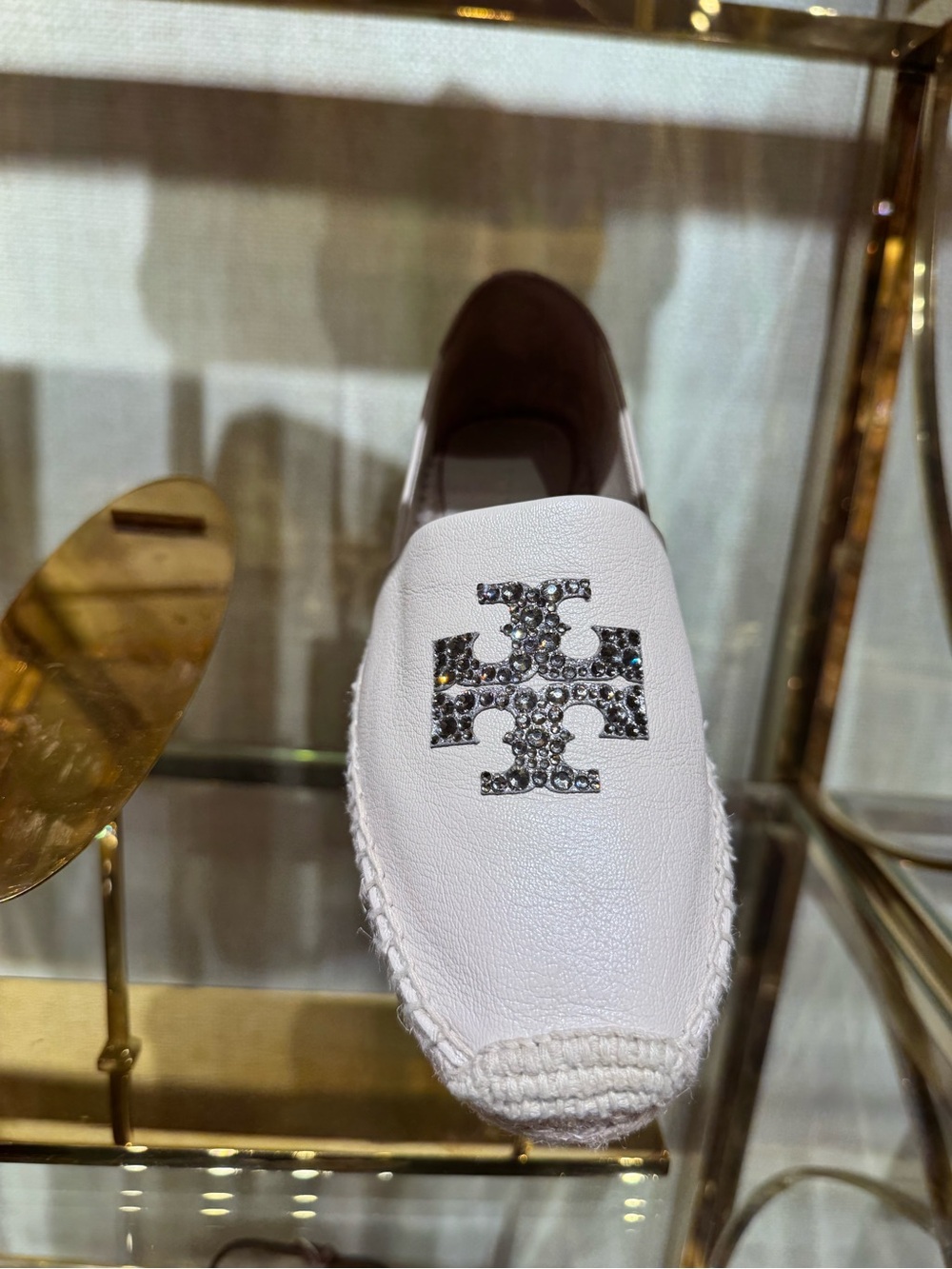 Tory Burch Everly Embellished Learher Flat Crystal Espadrille Sneaker Shoes